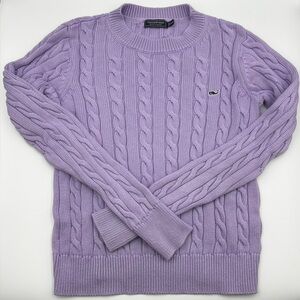 Vineyard Vines Cable Knit Sweater Youth Girls Size XXS Purple Whale Logo Preppy